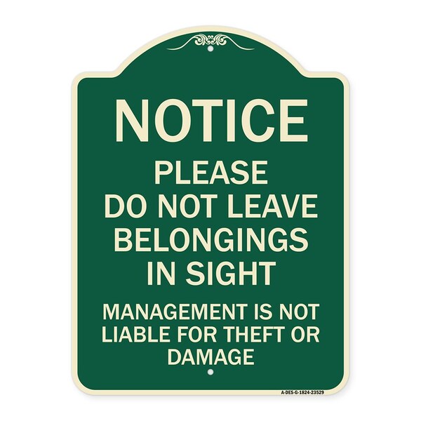 Signmission Do Not Leave Belongings in Sight Management Is Not Liable for Theft or Damage, A-DES-G-1824-23529 A-DES-G-1824-23529 - main